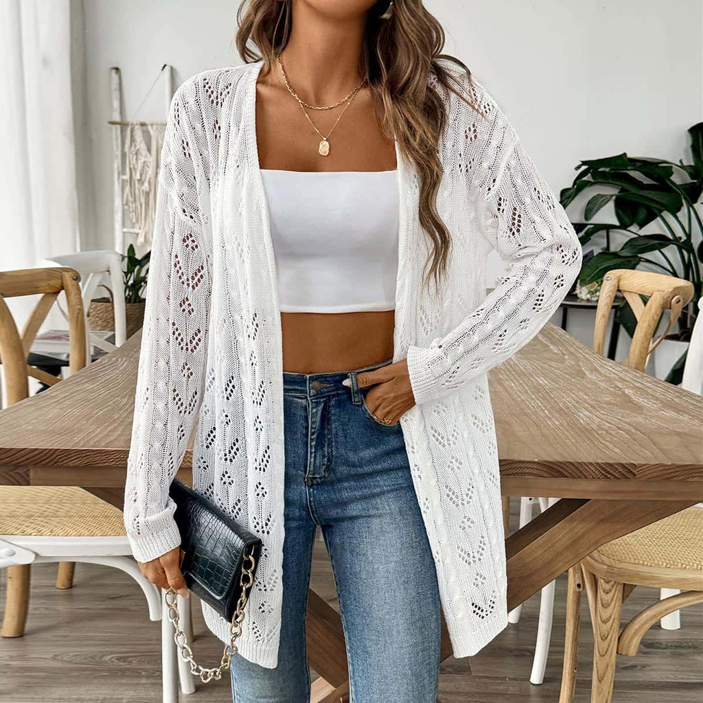 Women Hollow Knit Cardigan, Cross-border European American Bestseller Open Front Air Conditioning Sweater, Casual Loose Beach Outerwear, 6 Colors Available by Ricaloux