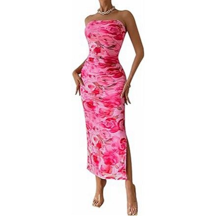 Women's Clothing Slit Hemline At Hem Sleeveless Printed Dress - RICALOUX