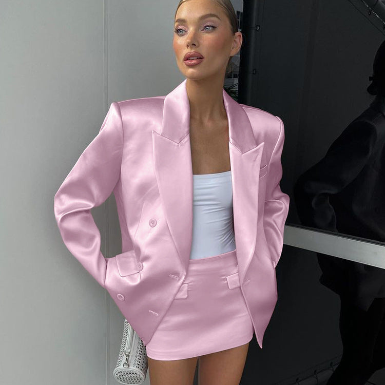 Double Breasted Oversized Blazer & High Waist Mini Skirt 2-Piece Suit – Premium 4 | RICALOUX