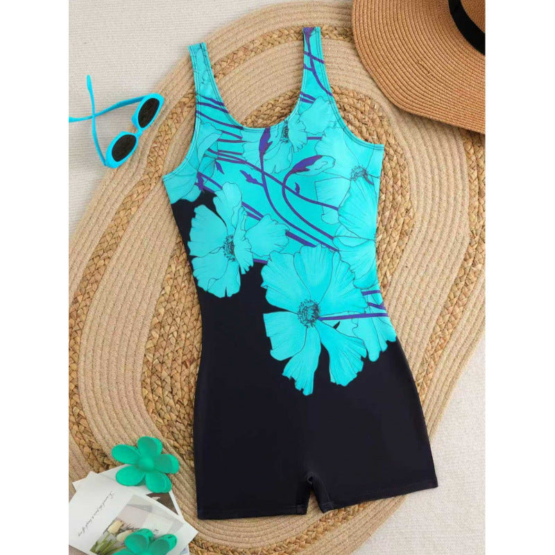One-piece Floral-print Body-hugging Sexy Swimsuit European And American Style by Ricaloux