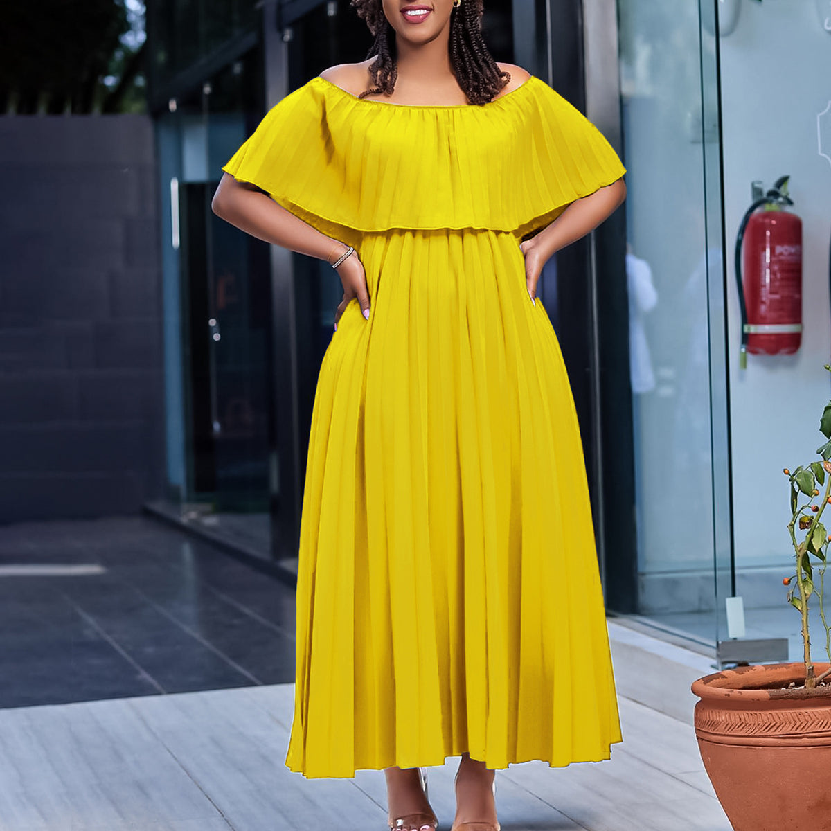 Springs New Sexy Off-shoulder Pleated Dress by Ricaloux