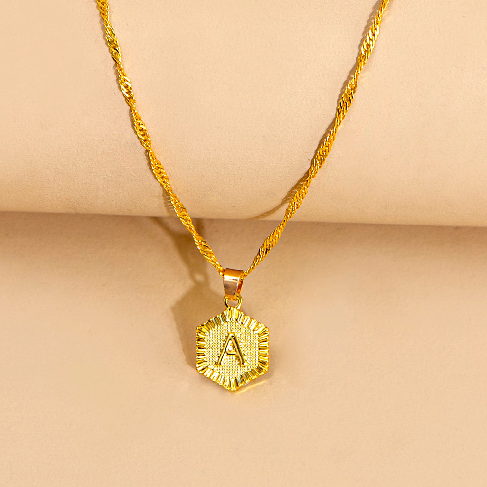Initial Letter Hexagon Pendant Necklace For Women Jewelry – Premium 4 | RICALOUX