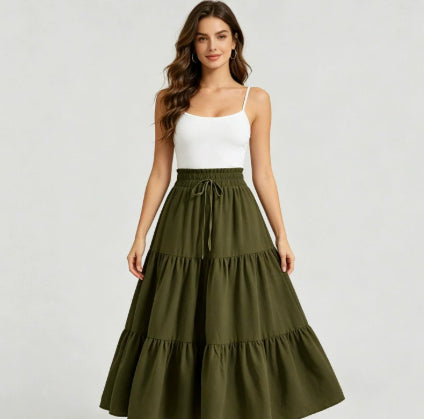 High-waisted A-line Skirt Bohemian-style Printed Flared Skirt by Ricaloux