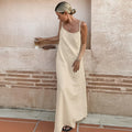 Womens Cotton-linen Strap Backless Dress – Premium 0 | RICALOUX