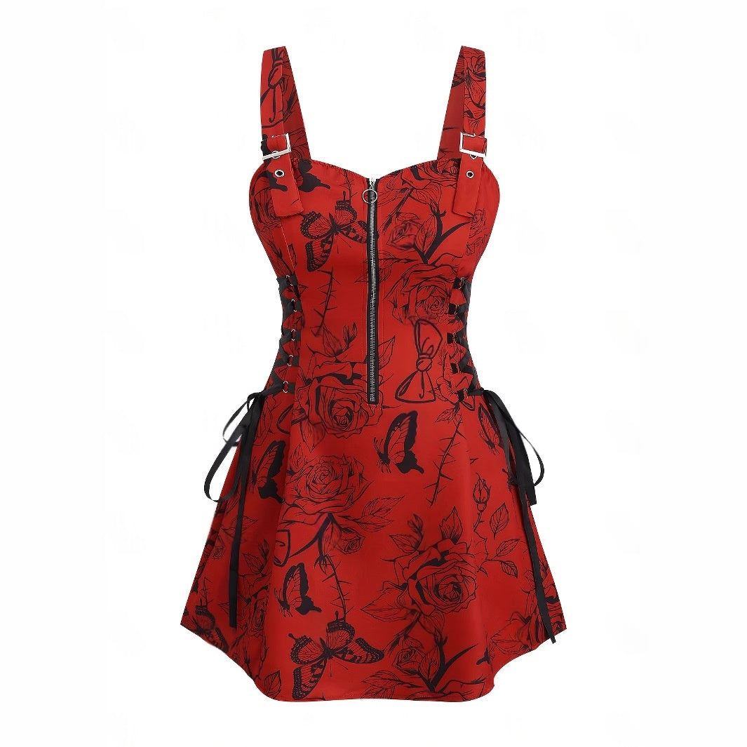 Slimming Figure-hugging Spaghetti-strap Printed Dress With A Zipper by Ricaloux
