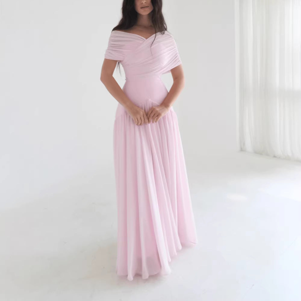 Light Elegant Cross-design Short-sleeve Maxi Dresssoft And Romantic by Ricaloux