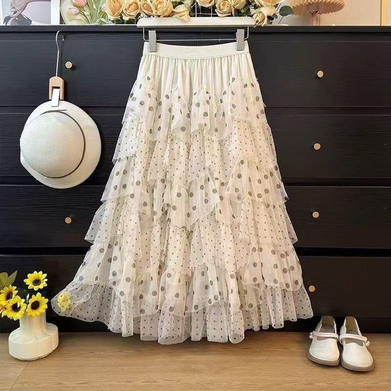 Ethereal Chiffon Puff Polka-dot Skirt by Ricaloux