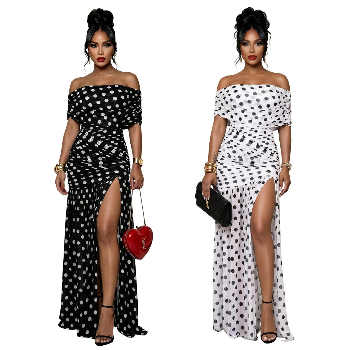 Polka-dot Slit Banquet Resort Sheath Dress by Ricaloux