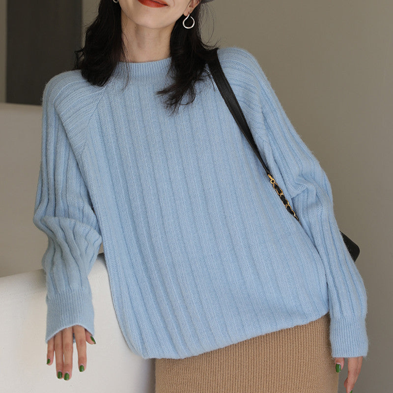 Womens Round-neck Loose-fit Knitted Bottoming Sweater by Ricaloux