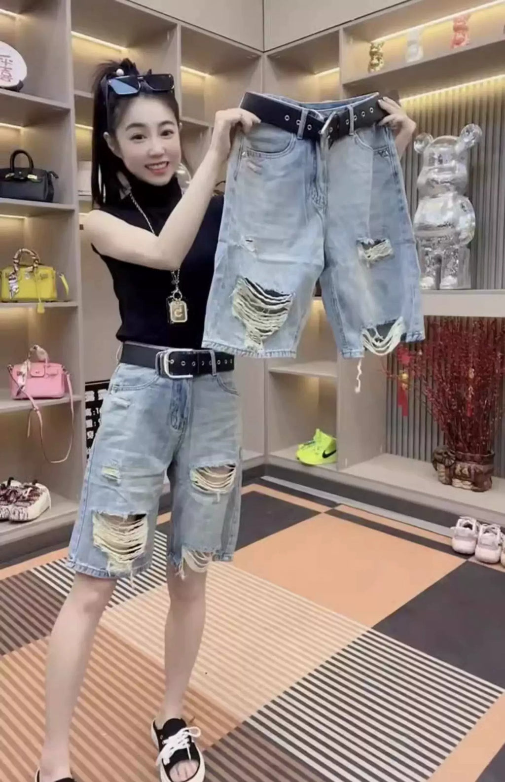 Summer New Arrival High-Waisted Stretchy Ripped Denim Shorts For Women – Premium 0 | RICALOUX