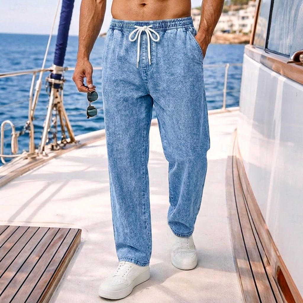 Mens Relaxed-fit Straight-leg Casual Drawstring Jeans by Ricaloux