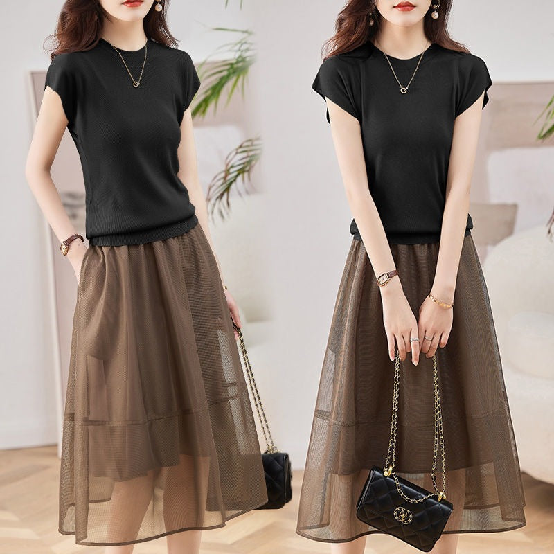 New Thin Ice-silk Knit Two-piece Set Dress by Ricaloux
