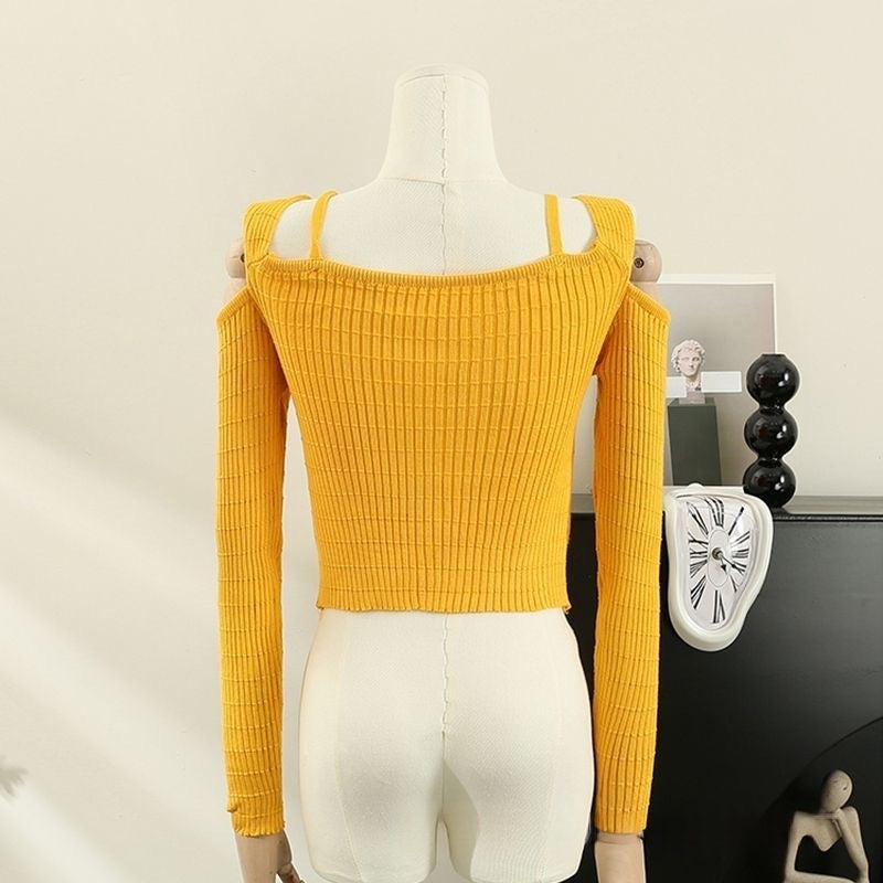 Alluring Long-sleeve Knit Top With A One-shoulder Design by Ricaloux