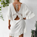 New V Neck Flare Sleeve Back Butterfly Print Sun Protection Dress, Bestseller Beach Cover Up Dress For Amazon – Premium 4 | RICALOUX