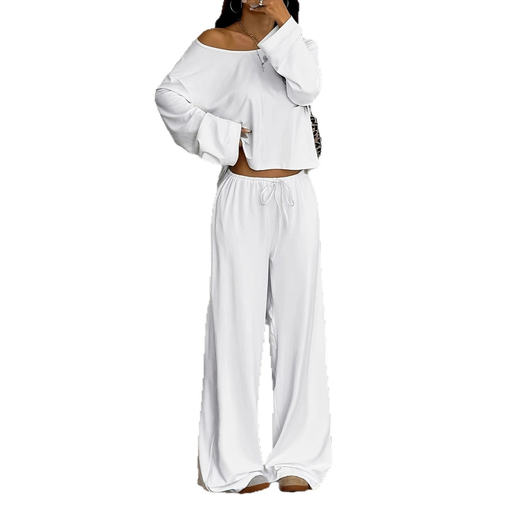 Satin Long-sleeve Top And Pants Set by Ricaloux