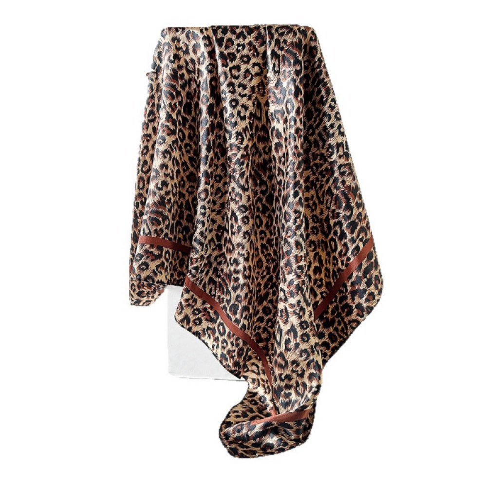 Women's Classic Leopard Print Silk Scarf - Stylish And Fashionable, Suitable For Outdoor Outfits And Versatile As A Shawl. by Ricaloux