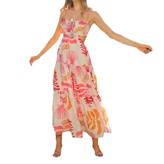 Women's V-neck Sleeveless Printed Stitching Dress - RICALOUX