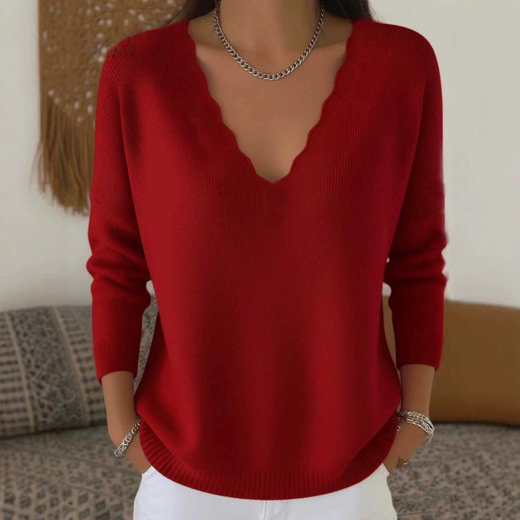 Solid-color Casual Knitted V-neck Loose Sweater by Ricaloux