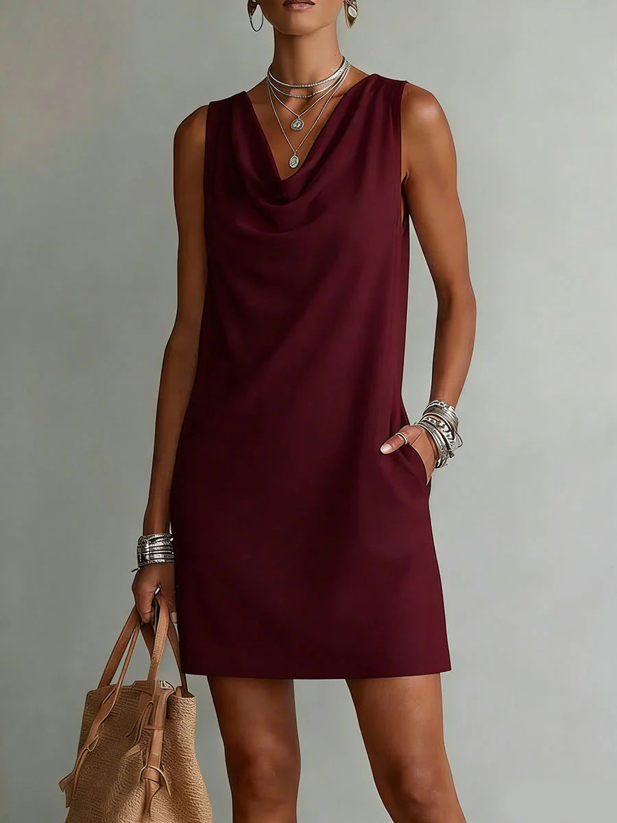 Summer Sleeveless Dress With Draped Neckline Design Slim Fit Evening Party Club Beach Dresses by Ricaloux