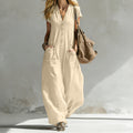 Womens Solid-Color V-Neck Short-Sleeve Jumpsuit by Ricaloux