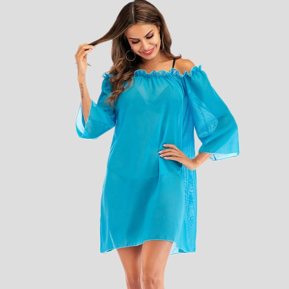 Womens Loose-Fitting Sun-Protective Ruffle Blouse by Ricaloux