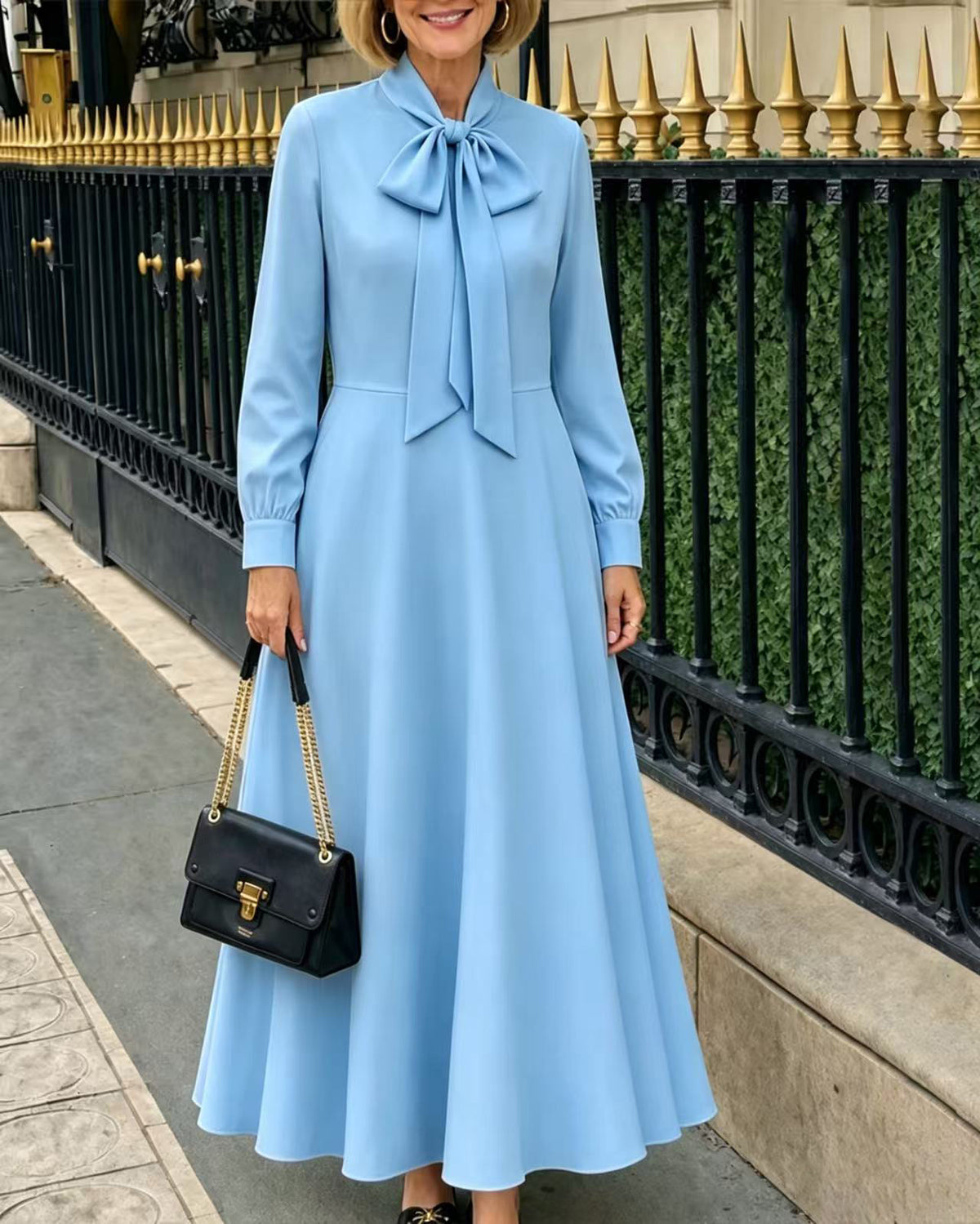 Springautumn Long-sleeve Puff-sleeve Dress With Bow Details At The Hem by Ricaloux