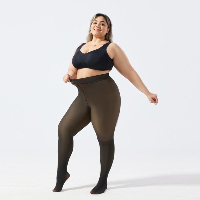 Women's Fall And Winter Outer Wear Plus Size Fake Transparent Black See-through Leggings by Ricaloux