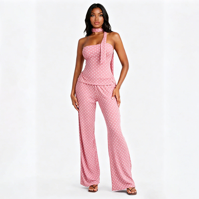 Womens Casual Printed Polka-dot Turtleneck And Slimming Outfit – Premium 0 | RICALOUX