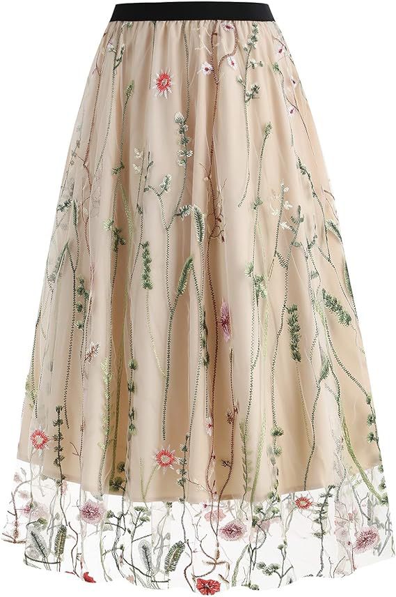 Womens Slim-Fit Floral Tulle Skirt by Ricaloux