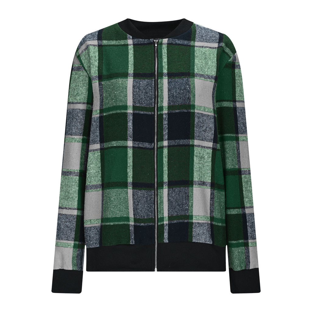 Womens Plaid Printed Long-Sleeve Zip-Up Jacket – Premium 0 | RICALOUX