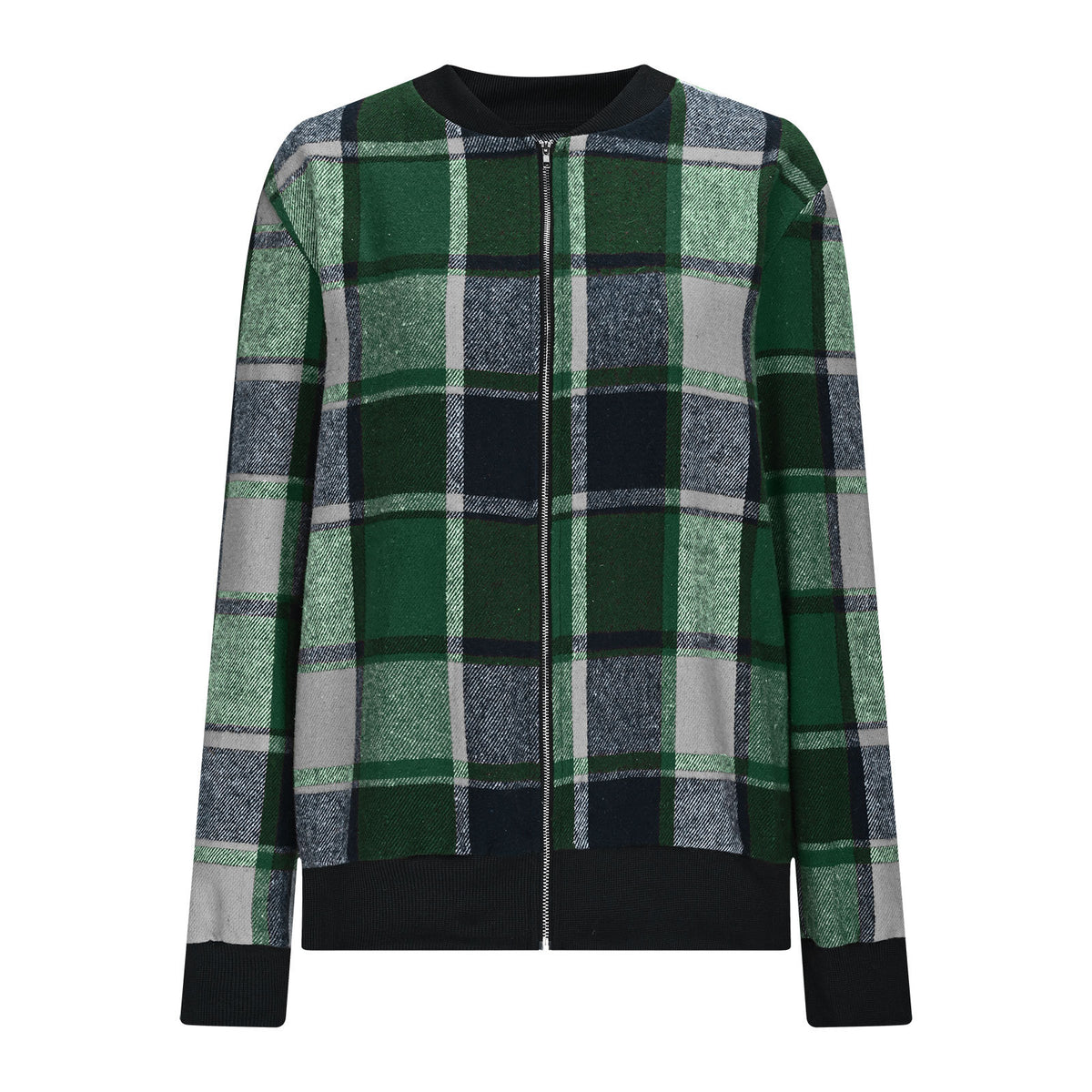Womens Plaid Printed Long-Sleeve Zip-Up Jacket – Premium 0 | RICALOUX