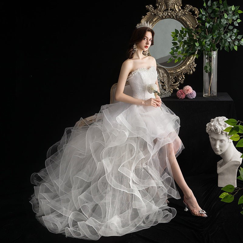 Short Front And Back Length Small Trailing Wedding Dress - RICALOUX