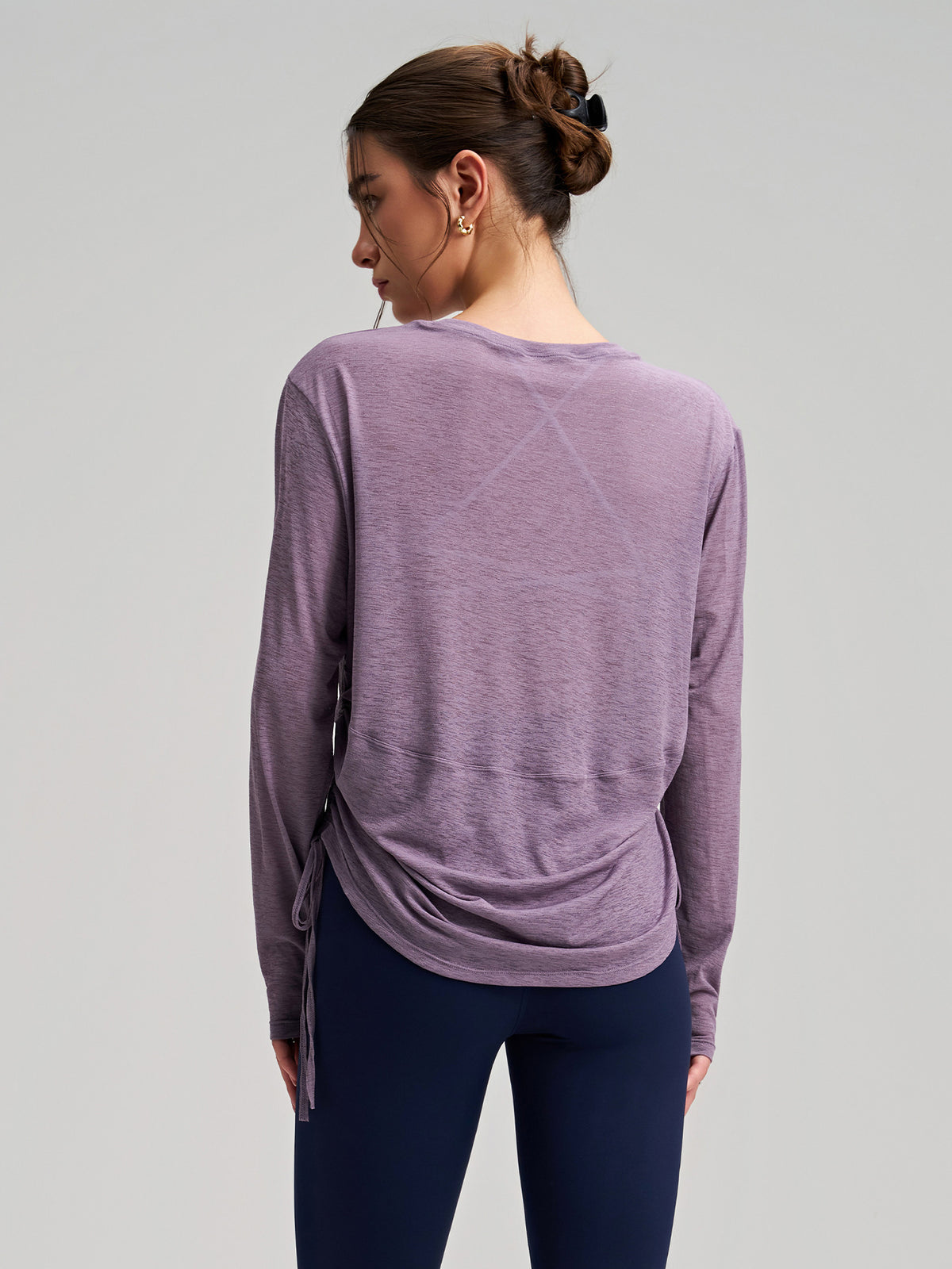 New Outerwear Crew Neck Yoga Cover-up Long-Sleeve Hip-Covering Side Drawstring T-Shirt, Loose Breathable Workout Running Yoga Top – Premium 4 | RICALOUX