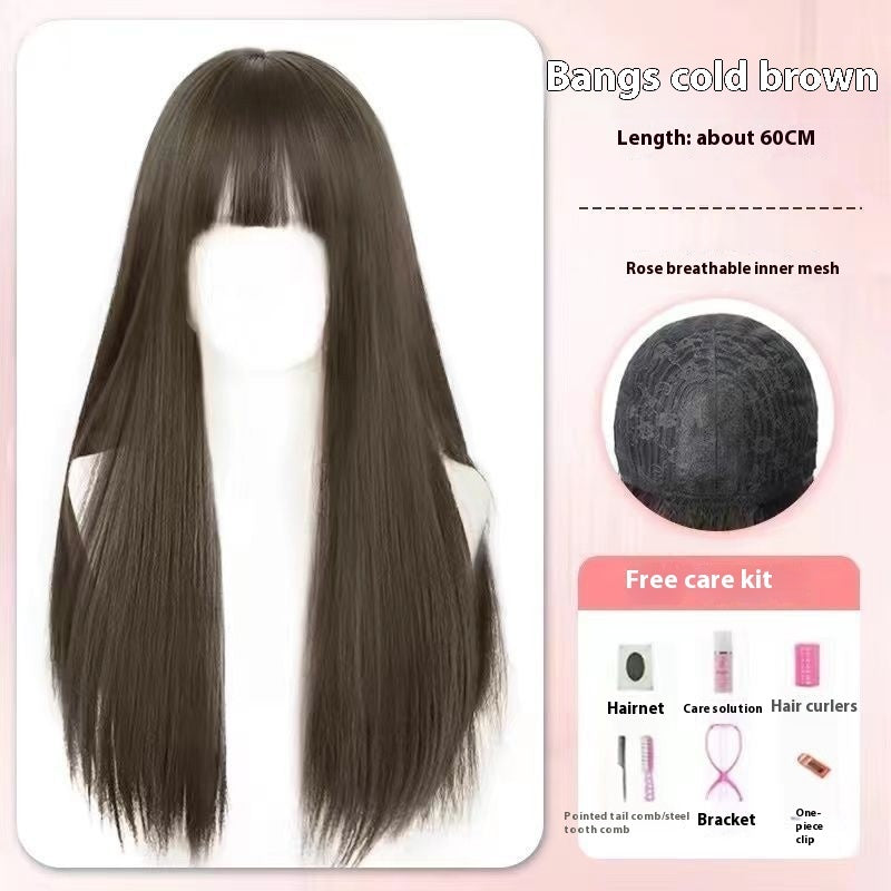 Jaulin Wig Women's Long Hair Forehead Lace Full-head Wig Mid-length Long Straight Hair Full Top Wig by Ricaloux