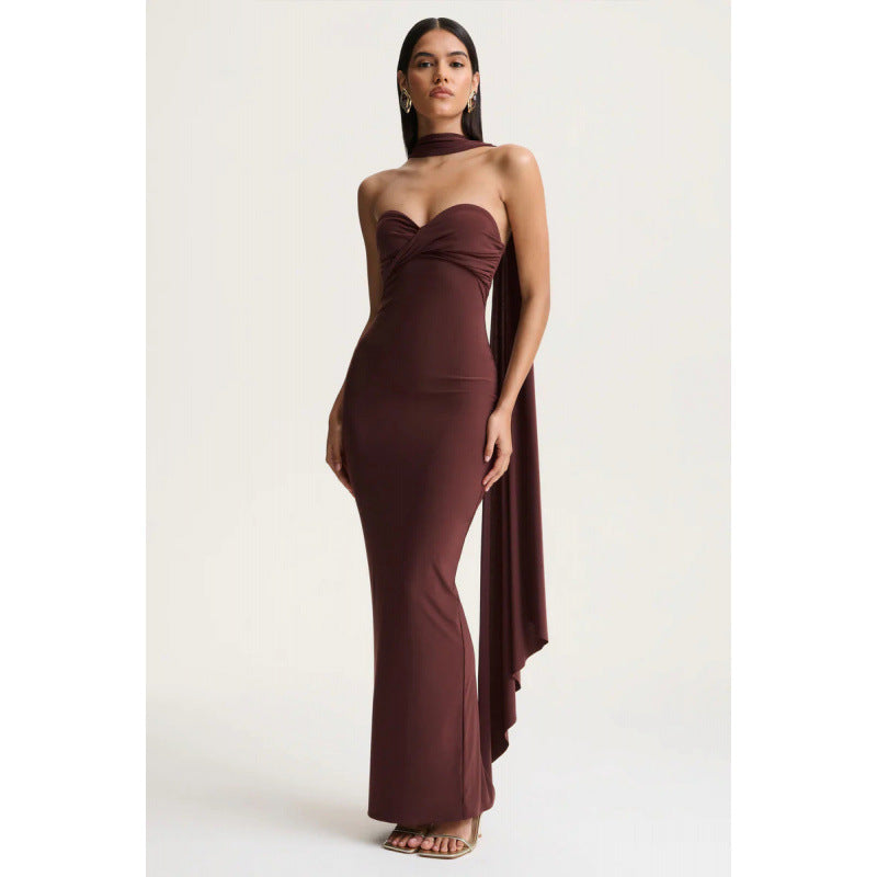 Halter-neck Pleated Knit Wrap Dress Featuring A Twist Detail And A Figure-hugging Fit That Exudes – Premium 0 | RICALOUX