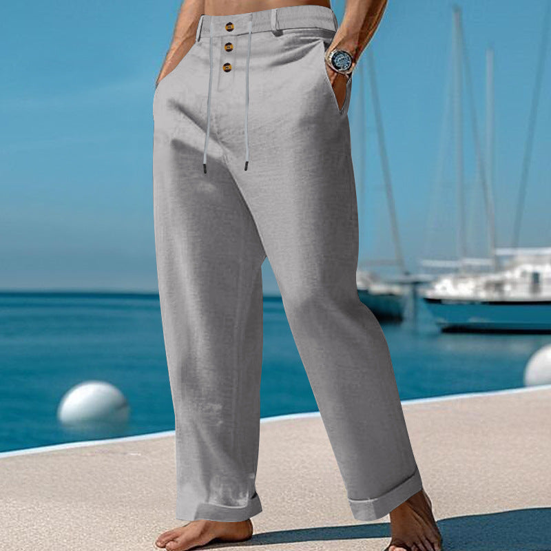 Mens SpringSummer New Fashion Straight-leg Cotton-Linen Casual Pants – Premium 0 | RICALOUX