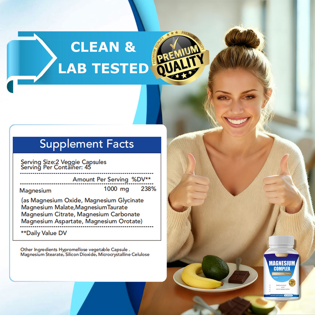 MAGNESIUM COMPLEX Wellness Capsules With Malate & Glycinate And 8 ELEMENTAL MAGNESIUM, Supports Health 90 Capsules, Dietary Supplement. – Premium 4 | RICALOUX