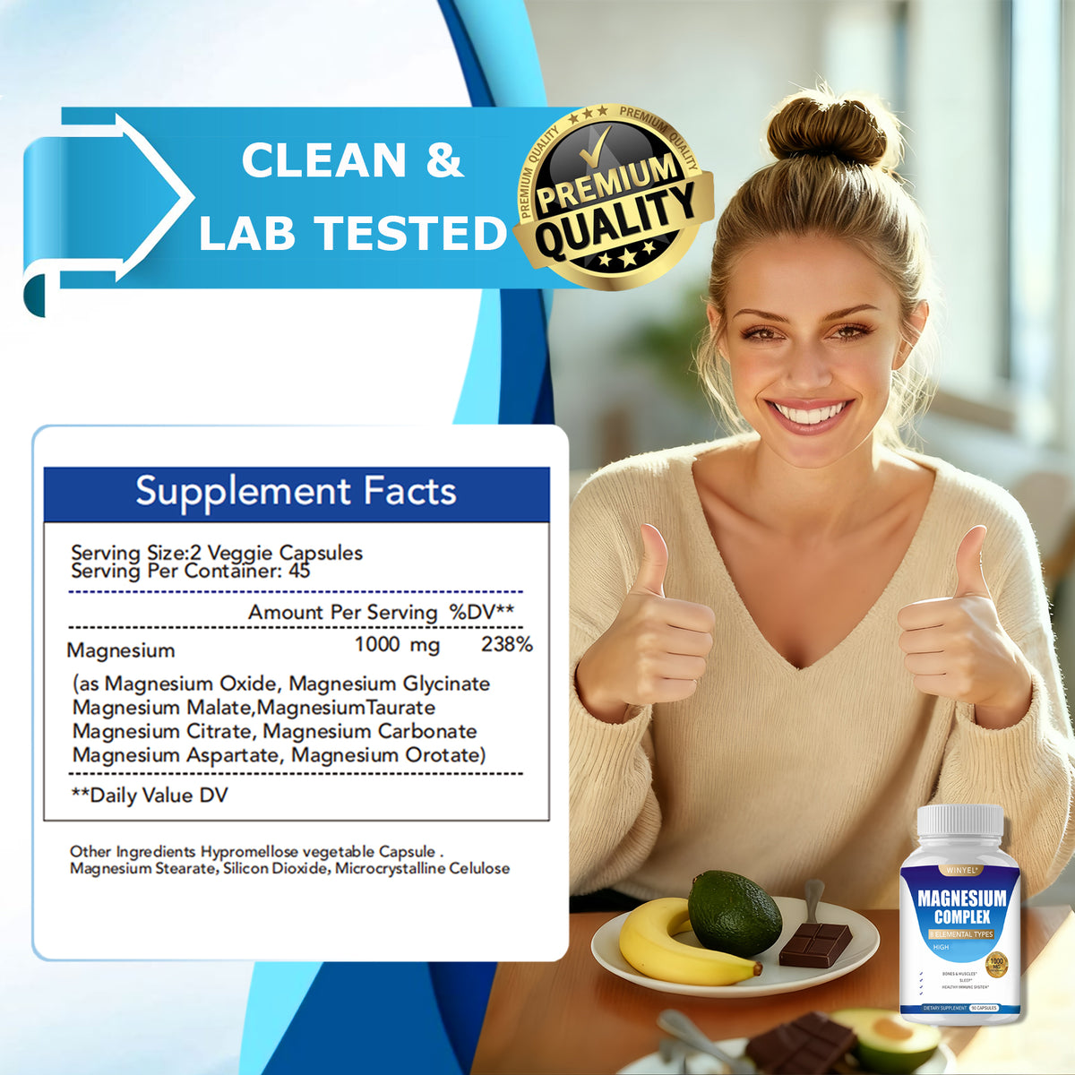 MAGNESIUM COMPLEX Wellness Capsules With Malate & Glycinate And 8 ELEMENTAL MAGNESIUM, Supports Health 90 Capsules, Dietary Supplement. – Premium 4 | RICALOUX