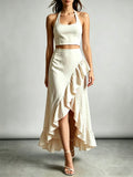 Womens Cropped Top With A High-waisted Ruffled Skirt by Ricaloux