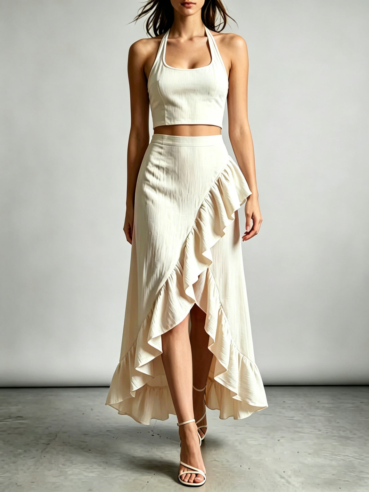 Womens Cropped Top With A High-waisted Ruffled Skirt by Ricaloux