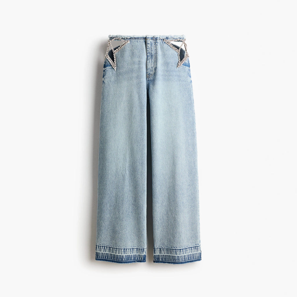 Womens Low-Waist Washed Straight-Leg Denim Jeans by Ricaloux