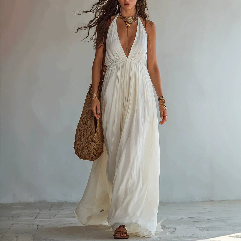 Deep V-neck Halter Backless Dress For Women by Ricaloux