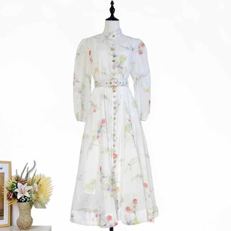 Stand-collar Single-breasted Dress With Puff Sleeves A Fitted Waist – Premium 0 | RICALOUX