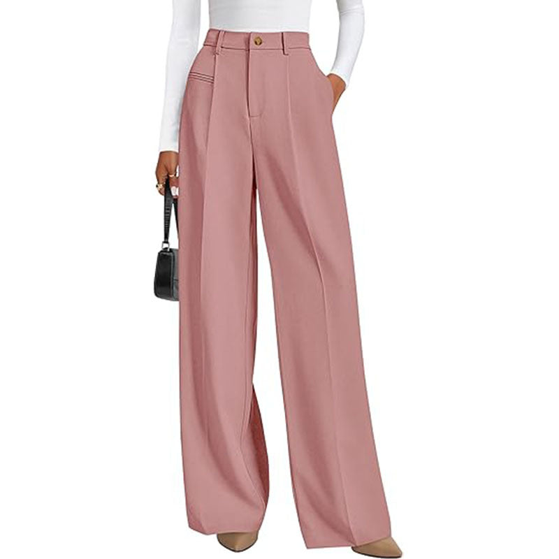 New Solid-color High-waisted Womens Casual Wide-leg Pants by Ricaloux