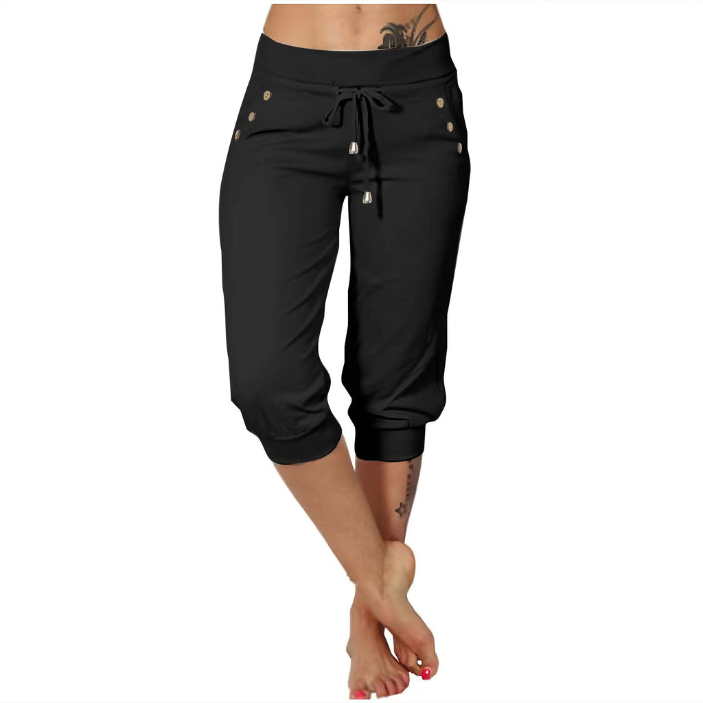 Tight-fitting High-waisted Drawstring-pocket Sweatpants by Ricaloux