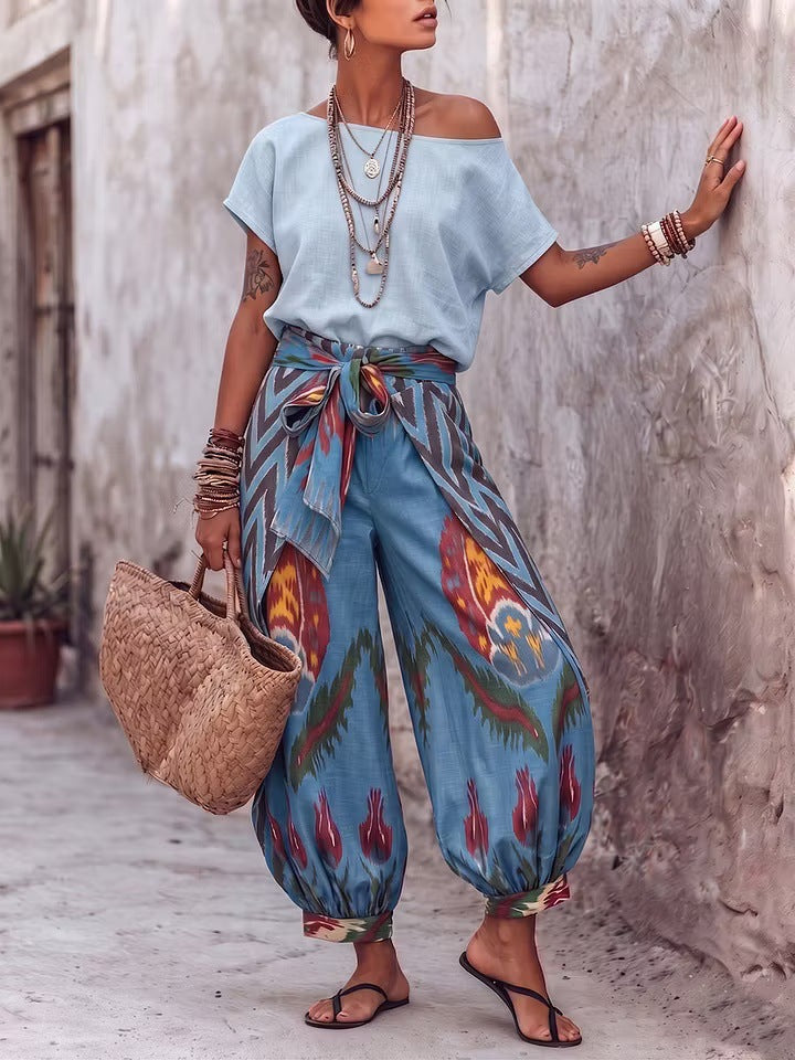 Womens Printed Top And Pants Two-piece Set – Premium 0 | RICALOUX