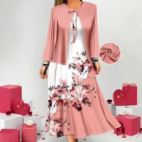 Color-block Elegant And Sophisticated Professional Coat Paired With A Dress Set – Premium 0 | RICALOUX