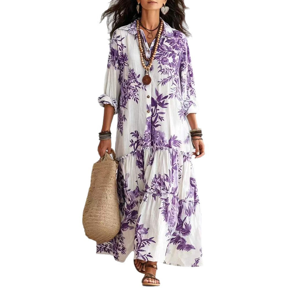 New Womens Casual Long-sleeve Lapel Dress by Ricaloux