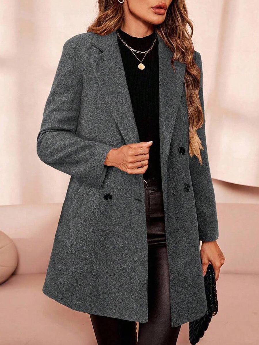 Womens Solid Color Casual Slim-fit Midi Wool Coat – Premium 0 | RICALOUX