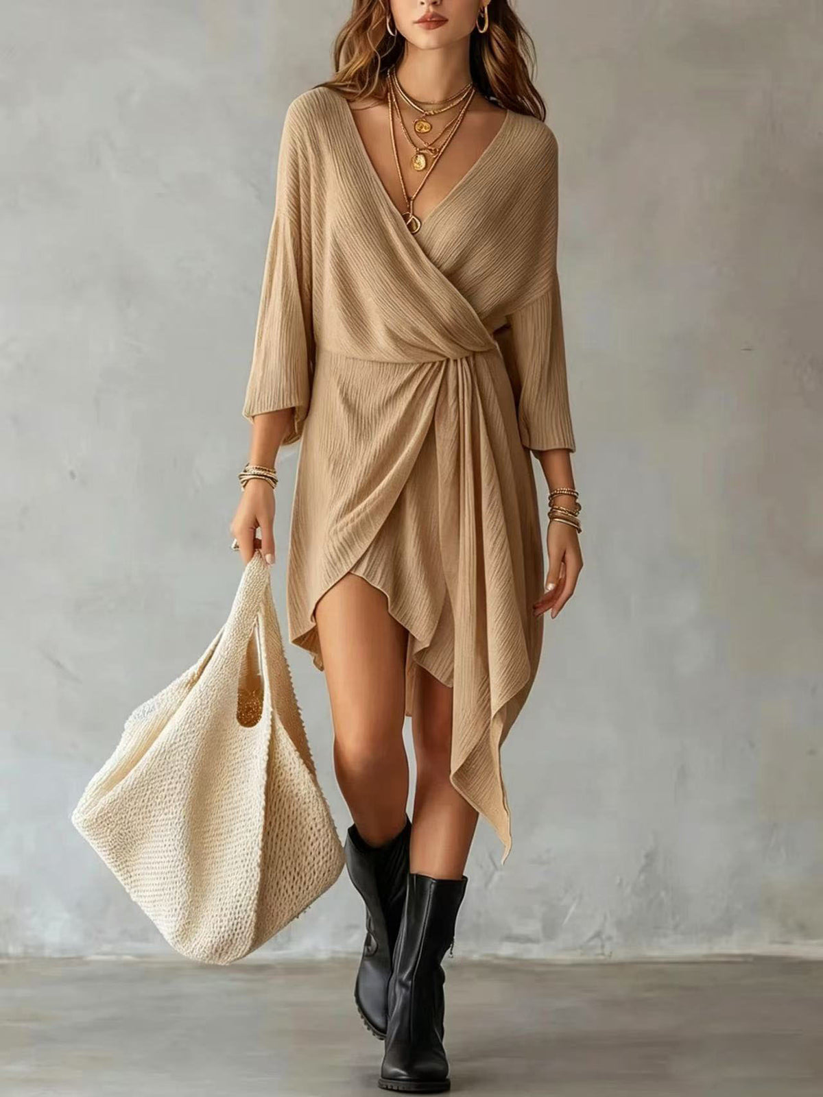 European And American-style Wrap V-neck Dress For Women by Ricaloux